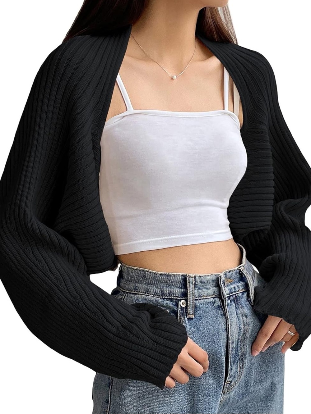 Verdusa Black Knit Bolero Shrug